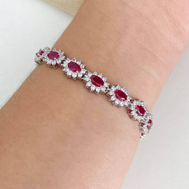 Pulseira Prata Flor Cravejada