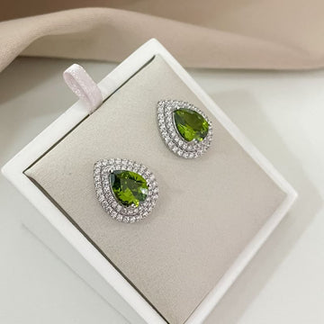Brinco Prata P Verde Escura Cravejada