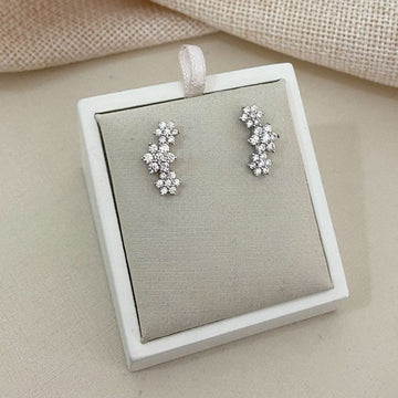 Brinco Prata Earcuff Flores Cristal 2mm