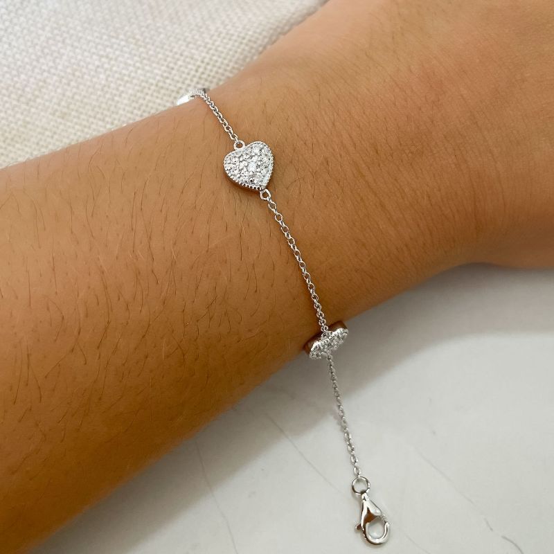 Pulseira Prata Coracoes 17cm