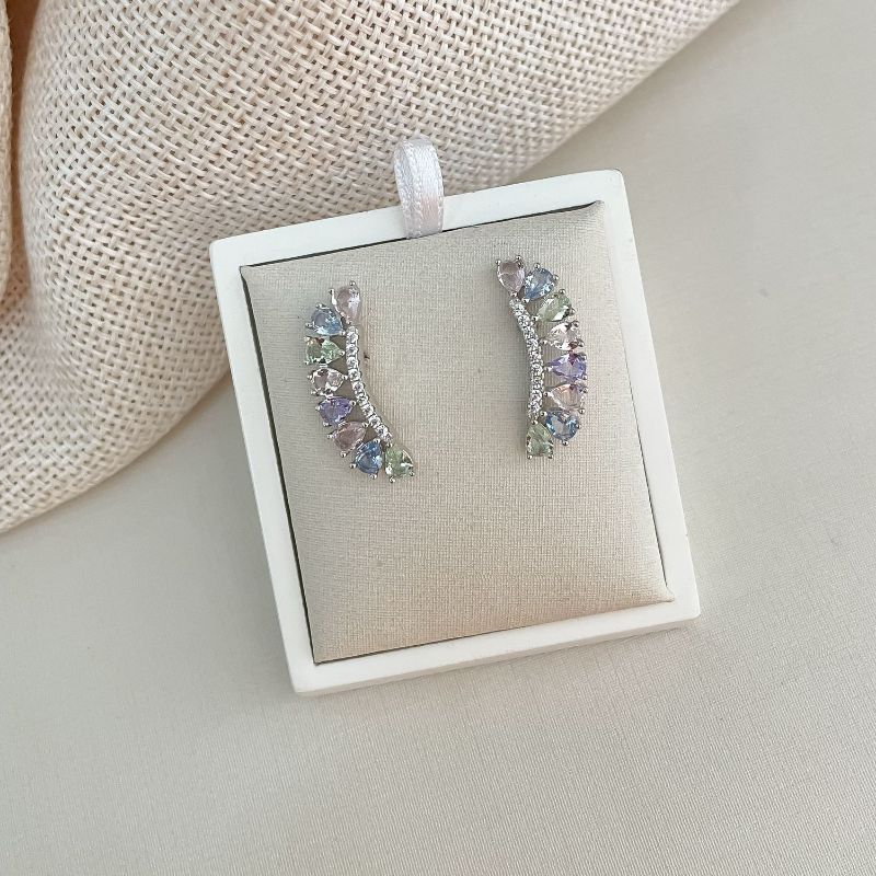 Brinco Prata Earcuff Colorida