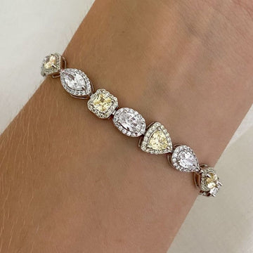 Pulseira Prata Pedra Cristal Amarela 4mm 17cm