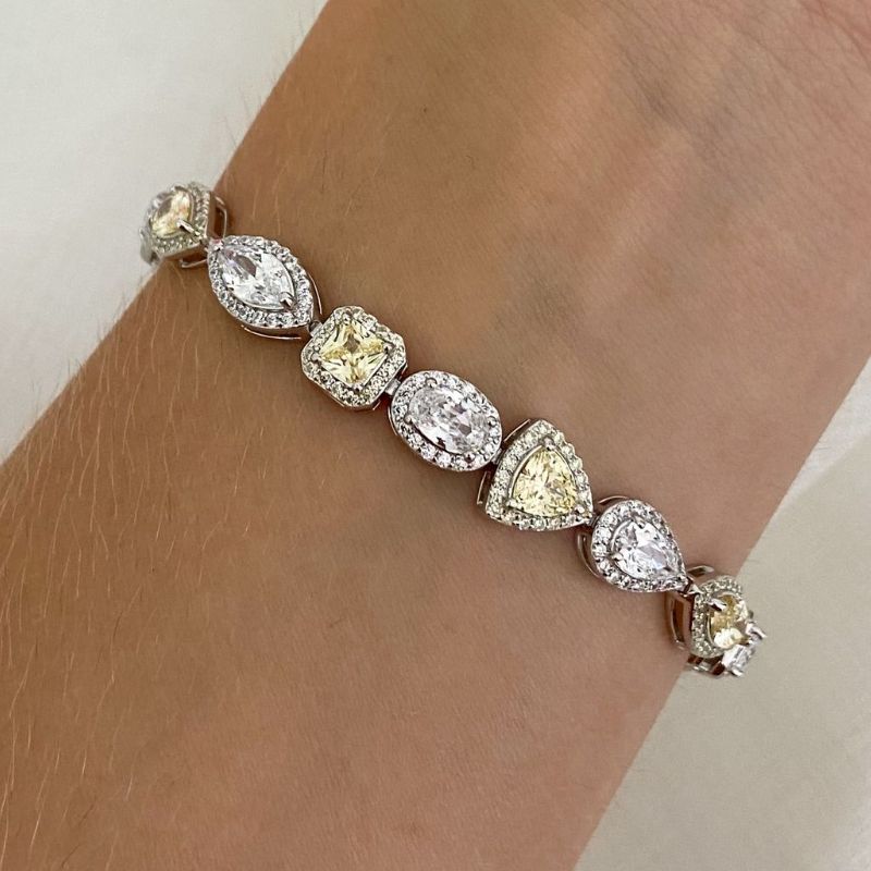 Pulseira Prata Pedra Cristal Amarela 4mm 17cm