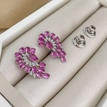 Brinco Prata Earcuff Rosa Cravejado