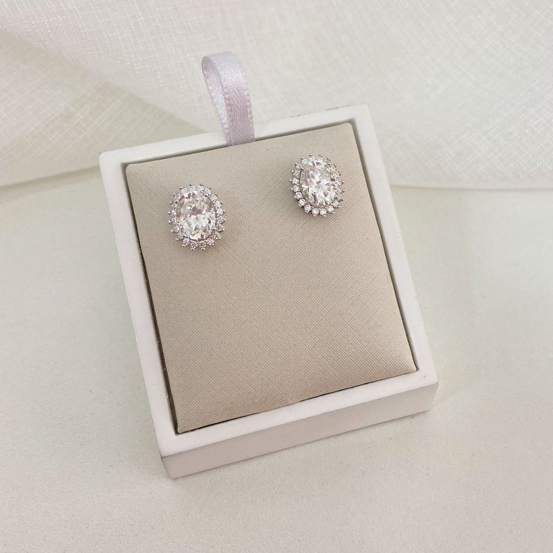 Brinco Prata Pedra Cristal 6.8 Mm Moissanite