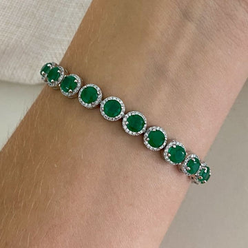 Pulseira Prata Pedra 5mm Verde Cravejada 17cm