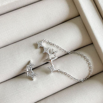 Brinco Prata Earcuff Estrela Cravejado Lisa