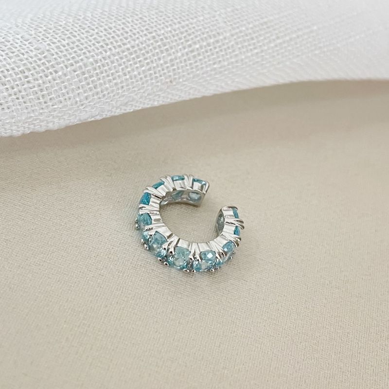 Piercing Prata Fake Pedras Azul Claro