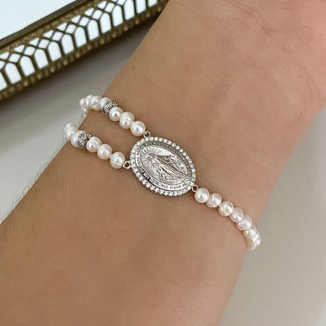 Pulseira Prata N S Graças Preola Cruz