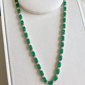 Gargantilha Prata Pedras Verde 42cm 5mm