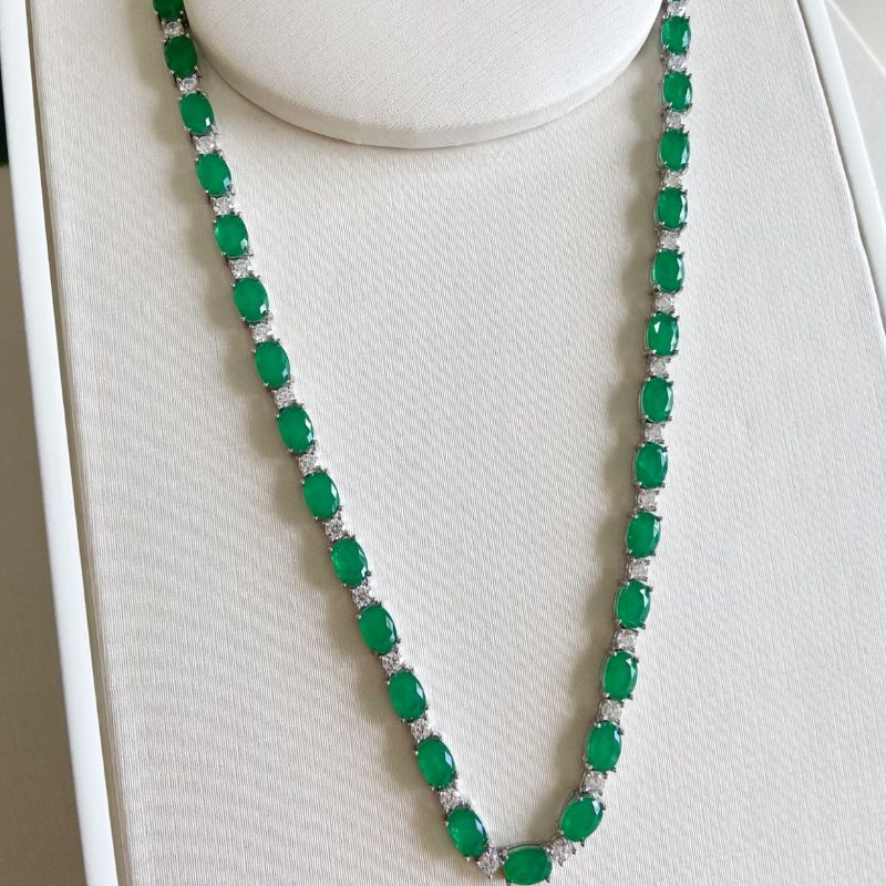 Gargantilha Prata Pedras Verde 42cm 5mm