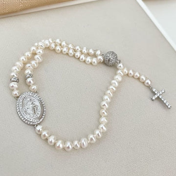 Pulseira Prata Perola N.s Graças Cruz