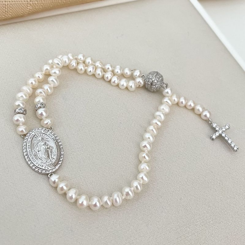 Pulseira Prata Perola N.s Graças Cruz
