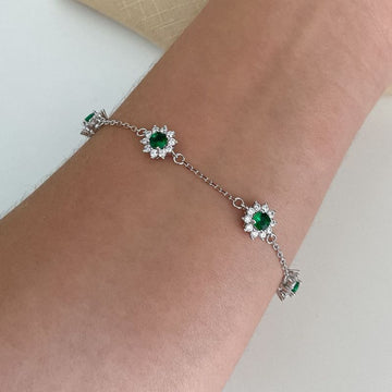 Pulseira Prata Flores Cravejada