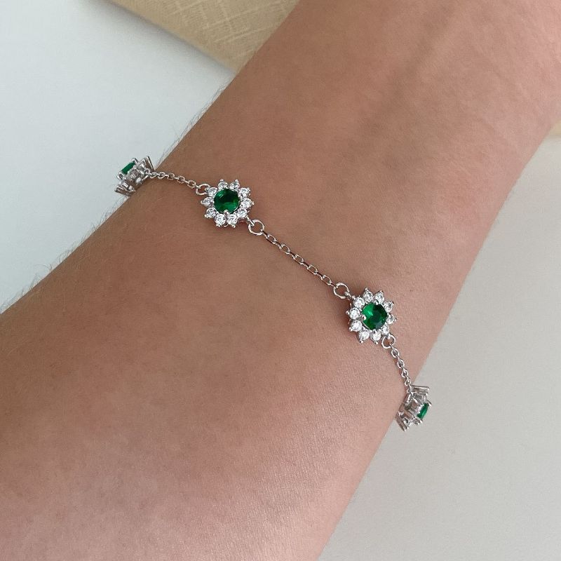 Pulseira Prata Flores Cravejada