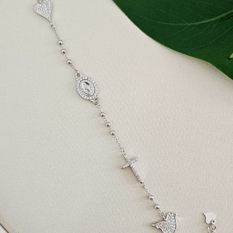 Pulseira Prata Cruz Divino N S 1mm