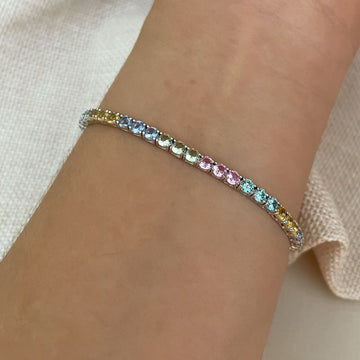 Pulseira Prata Riviera Colorida 3mm