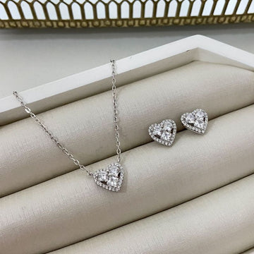 Conjunto Prata Coração 3p Cristais
