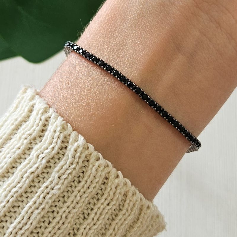Pulseira Prata Riviera Negra 20cm