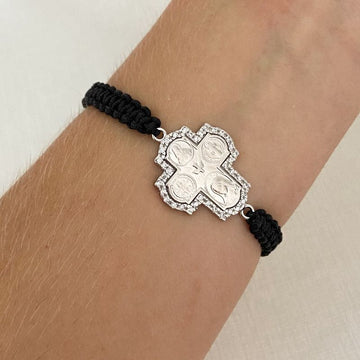Pulseira Prata Preta Cruz Cravejada
