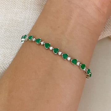 Pulseira Prata Corações Verde