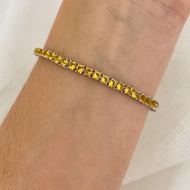 Pulseira Prata Riviera Amarela 17cm