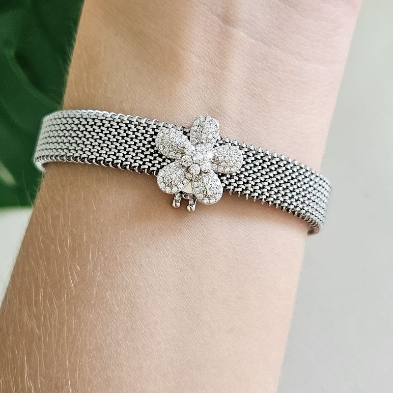 Pingente Prata Pulseira Flor Cravejado