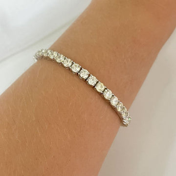 Pulseira Prata Riviera Pedra Amarela 4mm 17cm