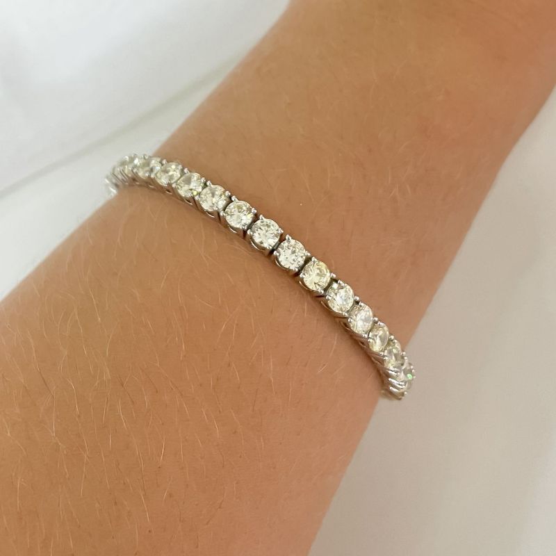 Pulseira Prata Riviera Pedra Amarela 4mm 17cm