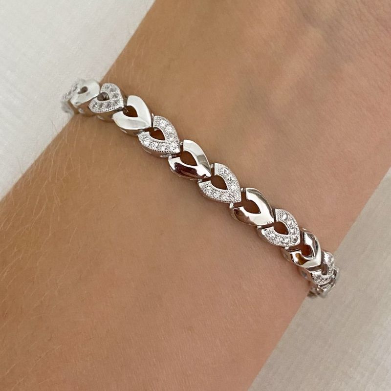 Pulseira Prata Cravejada Lisa