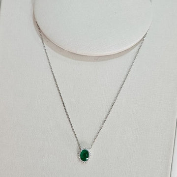 Gargantilha Prata Pedra Verde Cravejada