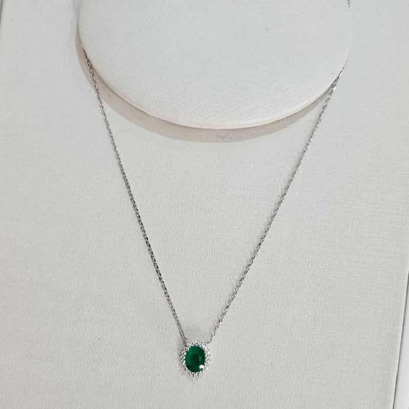 Gargantilha Prata Pedra Verde Cravejada