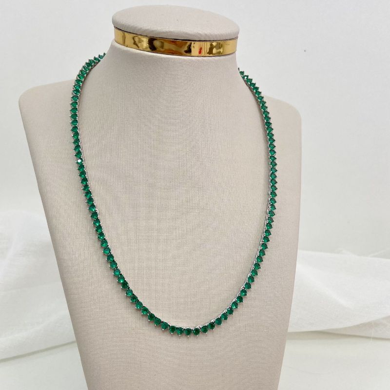 Gargantilha Prata Riviera Verde 3g 3mm