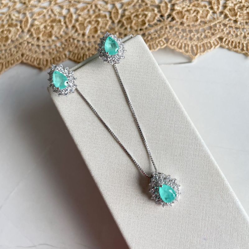 Conjunto Prata Gota Verde Colombiano