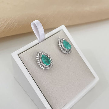 Brinco Prata Gota Água Marinha 5mm Cravejado